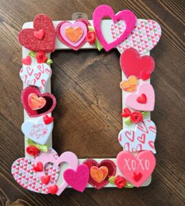 Picture frame with foam hearts