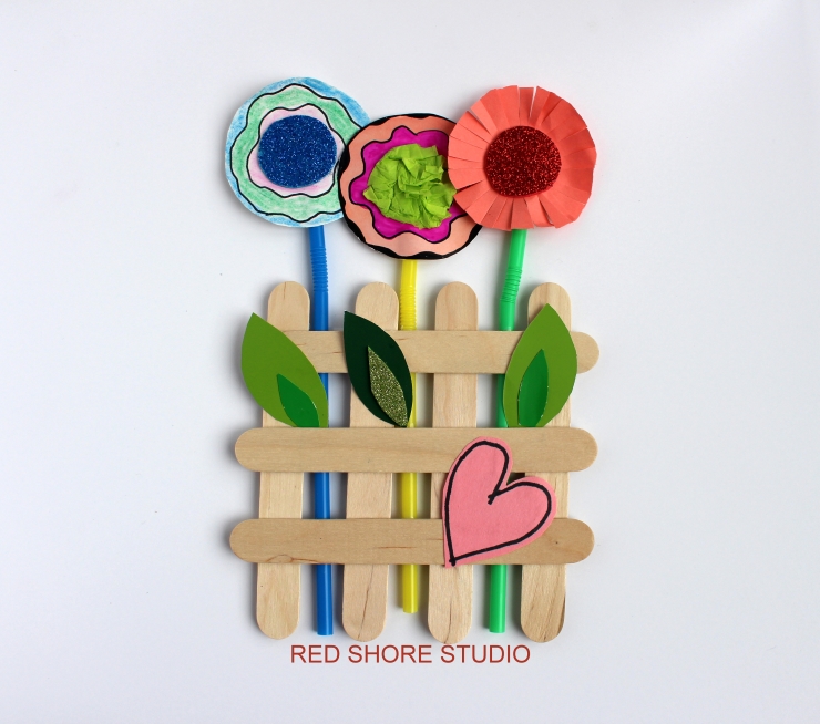 Popsicle sticks craft and colourful flowers